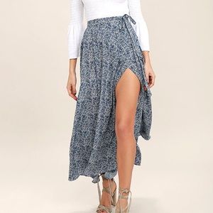 Lulus Tempest Navy Blue Print Wrap Maxi Skirt